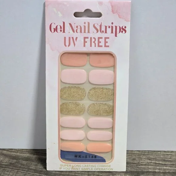 🖤 3/$12 Light Pink and Gold Glitter Nail Polish Strips - No UV Needed Brand New - Picture 2 of 3